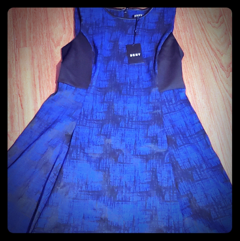 👗DKNY Women's dress Black/Blue size 14 A-Line